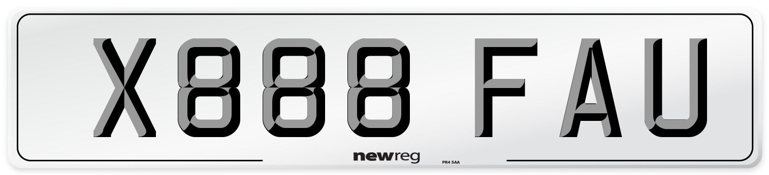 X888 FAU Number Plate from New Reg